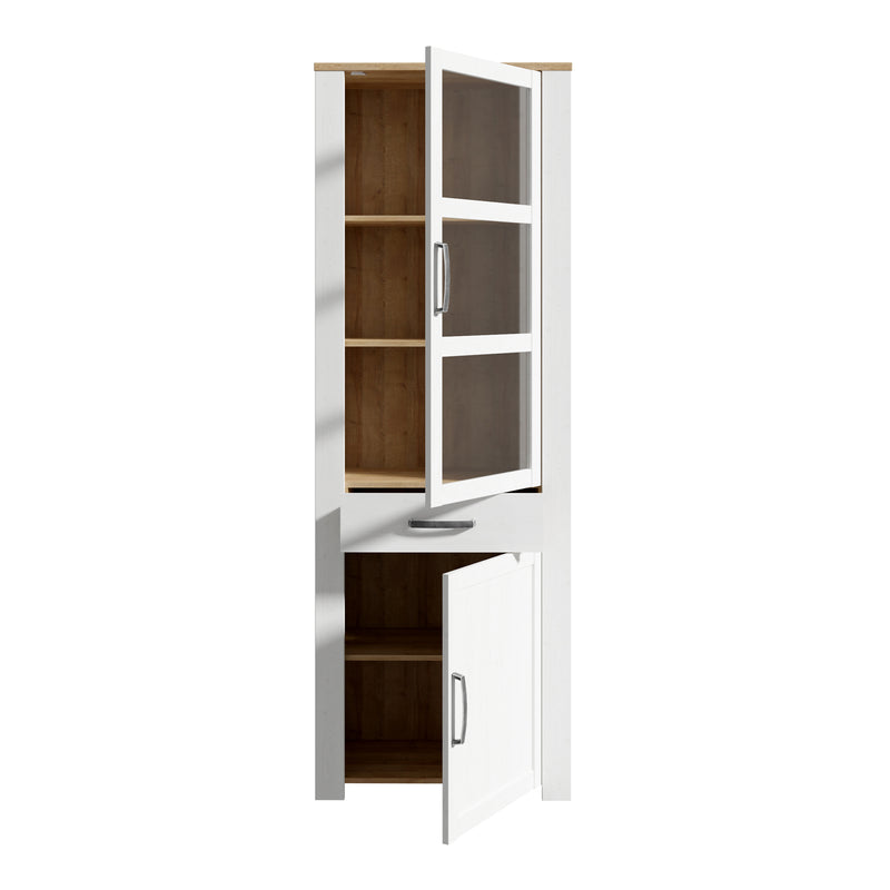 Bohol 2 Door 1 Drawer Narrow Display Cabinet – Riviera Oak/White – image 4