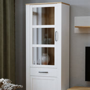 Bohol 2 Door 1 Drawer Narrow Display Cabinet – Riviera Oak/White – image 7