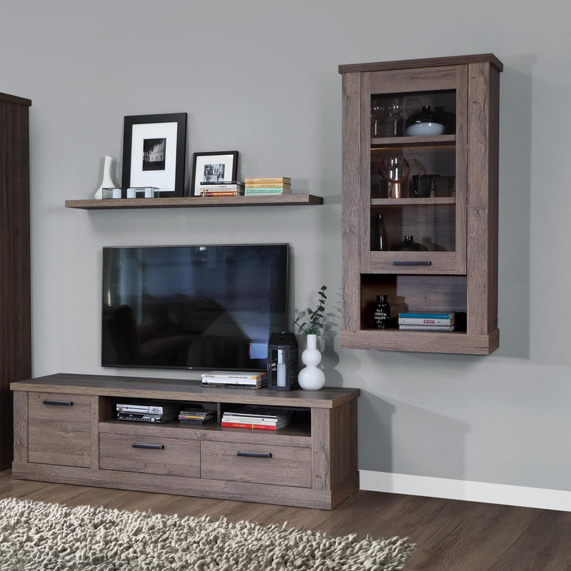 Corona 1 Door Wall Display Cabinet in Tabak Oak – image 4