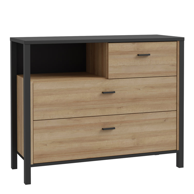 High Rock Chest of 3 Drawers in Matt Black/Riviera Oak – image 1