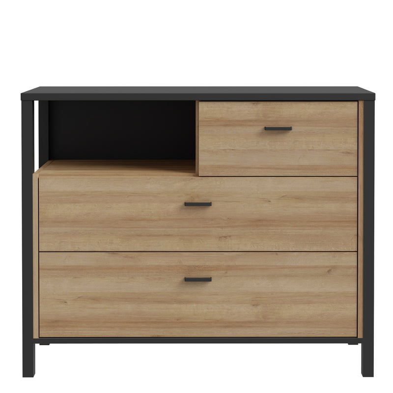 High Rock Chest of 3 Drawers in Matt Black/Riviera Oak – image 2