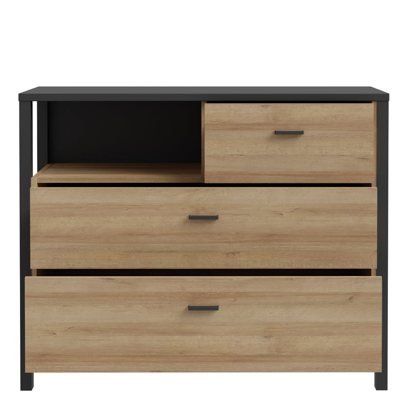 High Rock Chest of 3 Drawers in Matt Black/Riviera Oak – image 5