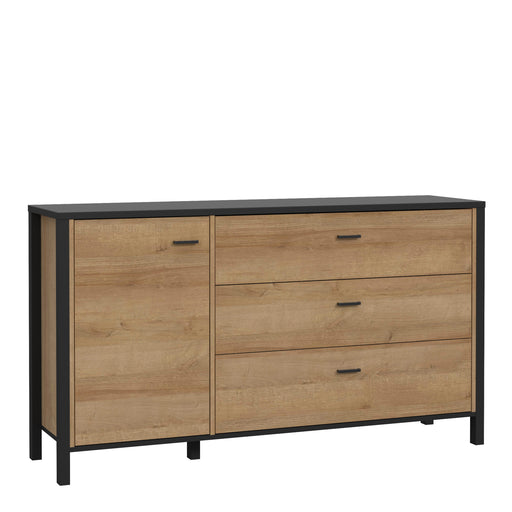 High Rock 1 Door 3 Drawer Sideboard in Matt Black/Riviera Oak – image 1