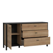 High Rock 1 Door 3 Drawer Sideboard in Matt Black/Riviera Oak – image 3