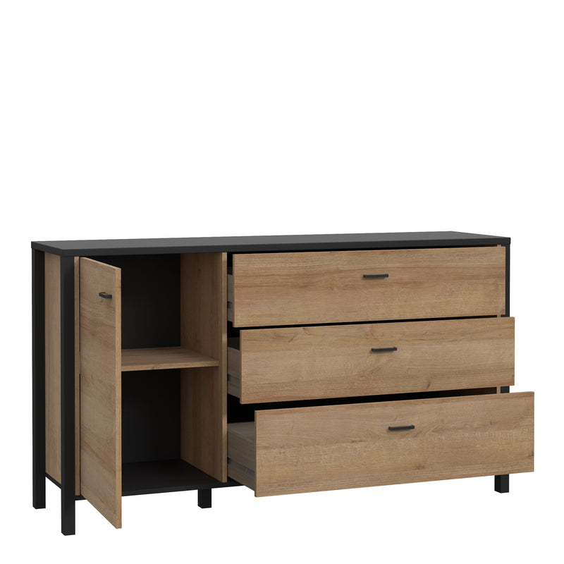 High Rock 1 Door 3 Drawer Sideboard in Matt Black/Riviera Oak – image 3