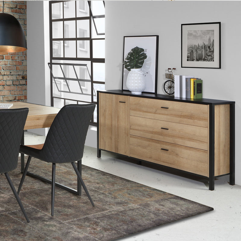 High Rock 1 Door 3 Drawer Sideboard in Matt Black/Riviera Oak – image 5