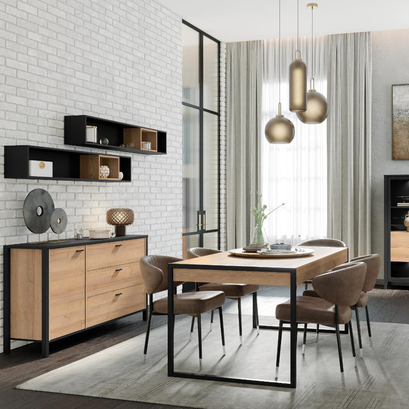High Rock 1 Door 3 Drawer Sideboard in Matt Black/Riviera Oak – image 6