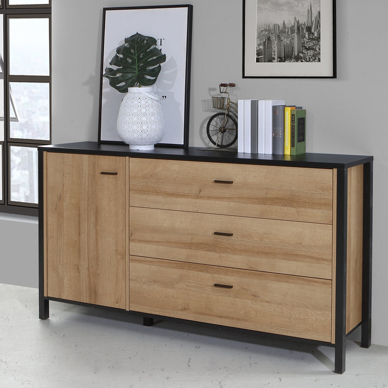 High Rock 1 Door 3 Drawer Sideboard in Matt Black/Riviera Oak – image 7