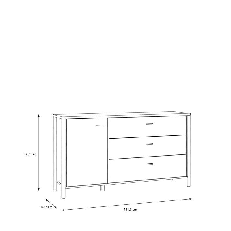 High Rock 1 Door 3 Drawer Sideboard in Matt Black/Riviera Oak – image 8