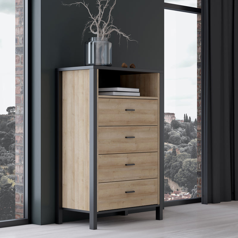 High Rock Chest of 4 Drawers in Matt Black/Riviera Oak – image 7