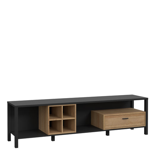 High Rock Wide TV Unit in Matt Black/Riviera Oak – image 1