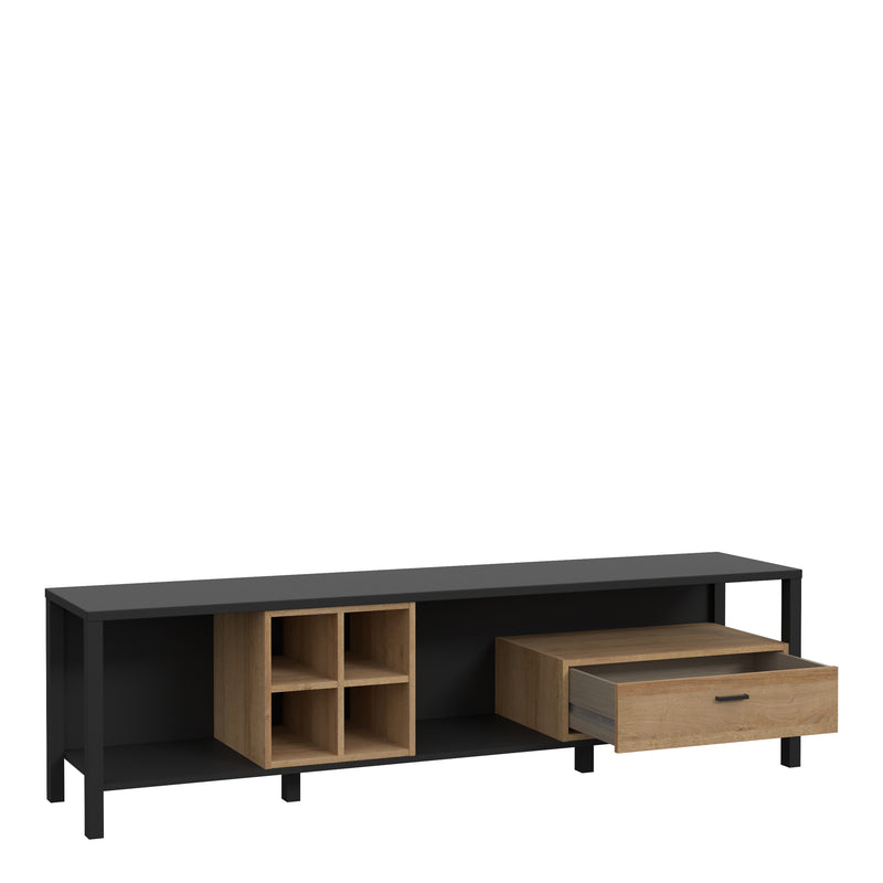 High Rock Wide TV Unit in Matt Black/Riviera Oak – image 3
