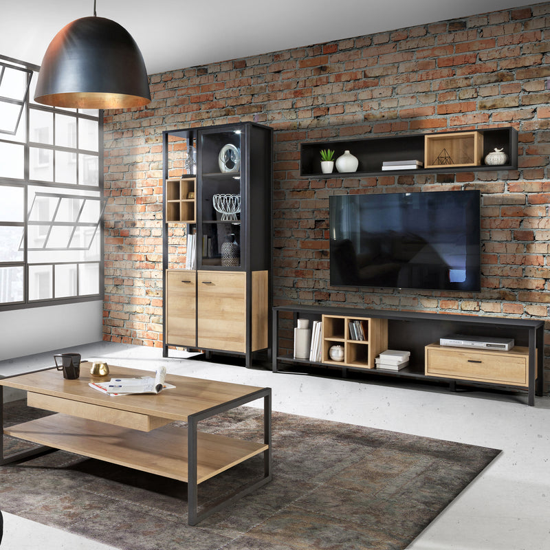 High Rock Wide TV Unit in Matt Black/Riviera Oak – image 5