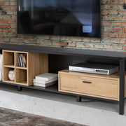 High Rock Wide TV Unit in Matt Black/Riviera Oak – image 6