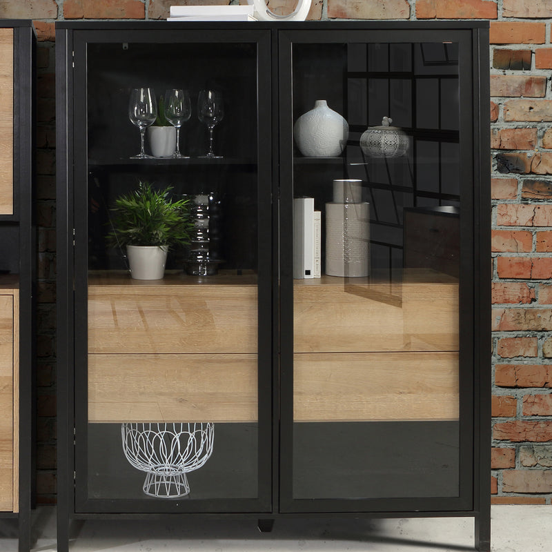 High Rock Extra Wide Display Cabinet in Matt Black/Riviera Oak – image 8