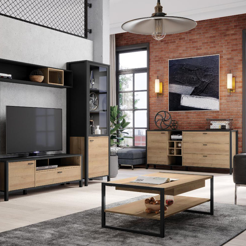 High Rock Wide Display Cabinet in Matt Black/Riviera Oak – image 7