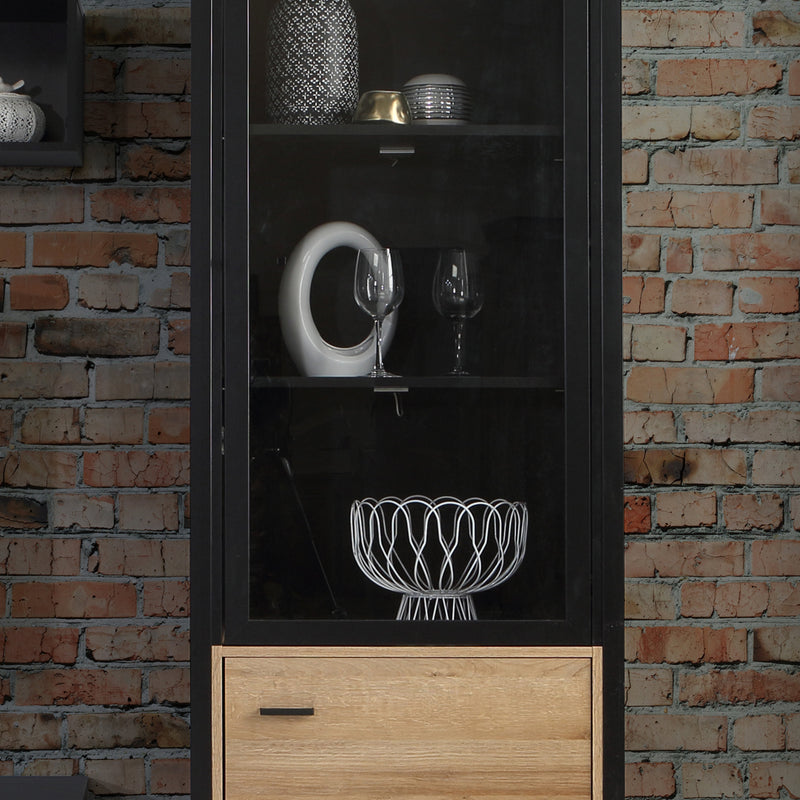 High Rock Wide Display Cabinet in Matt Black/Riviera Oak – image 8