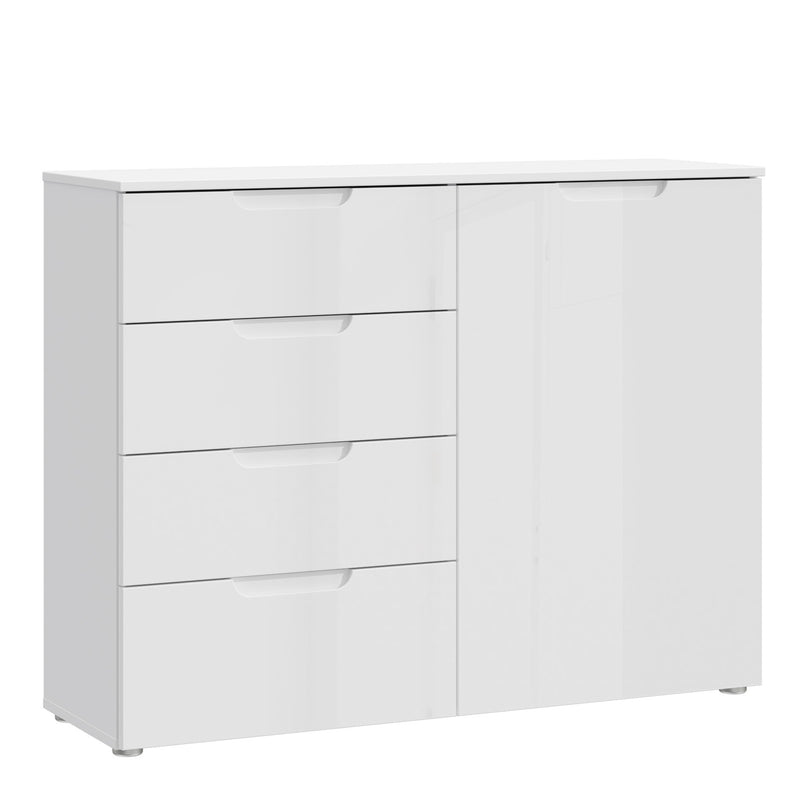 Sienna 4 Chest of Drawers 1 Door in White/White High Gloss – image 1