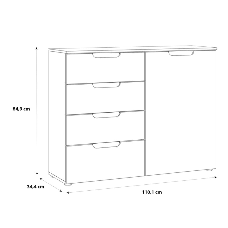 Sienna 4 Chest of Drawers 1 Door in White/White High Gloss – image 10