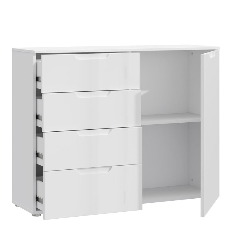 Sienna 4 Chest of Drawers 1 Door in White/White High Gloss – image 2