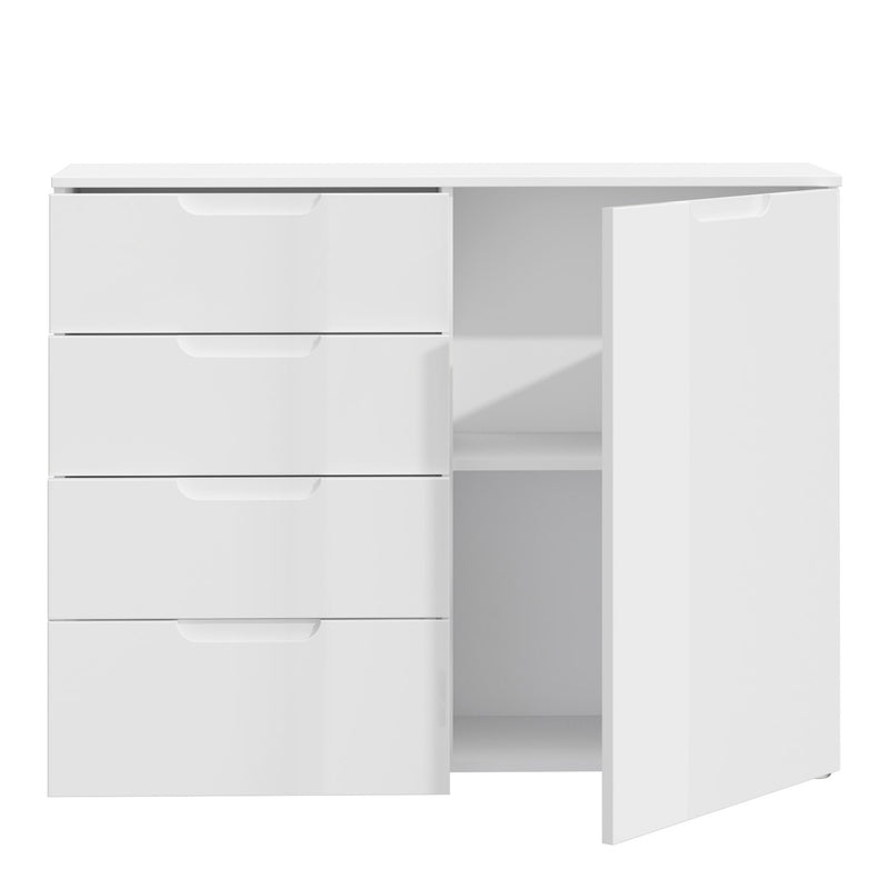 Sienna 4 Chest of Drawers 1 Door in White/White High Gloss – image 3