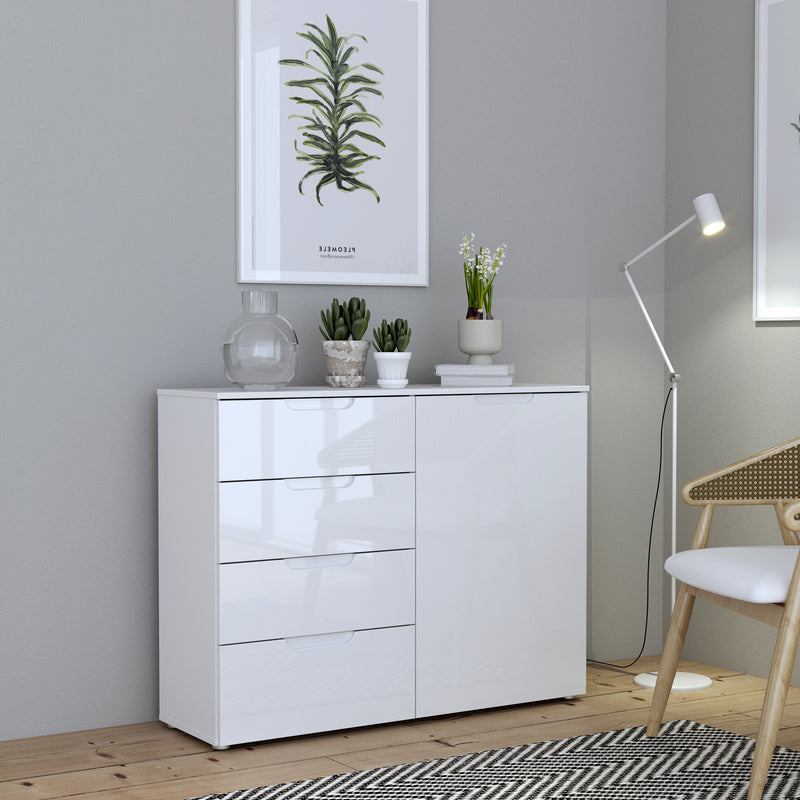 Sienna 4 Chest of Drawers 1 Door in White/White High Gloss – image 4