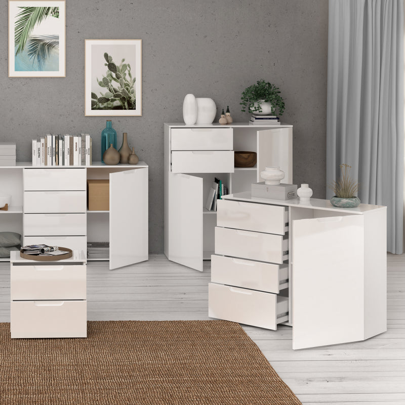 Sienna 4 Chest of Drawers 1 Door in White/White High Gloss – image 6