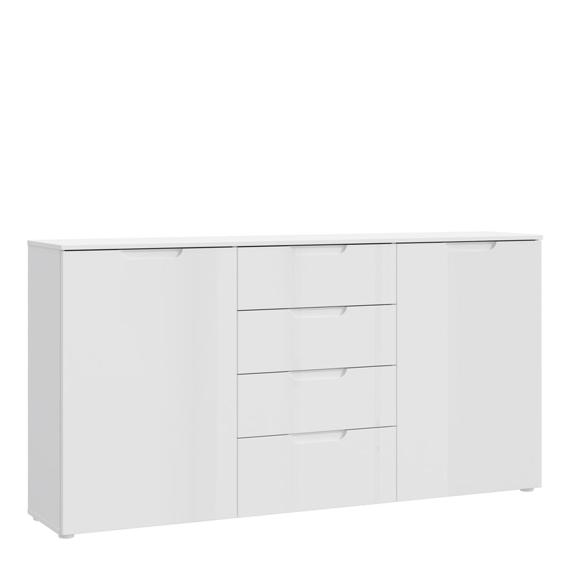 Sienna Wide Chest of 4 Drawers and 2 Doors in White/White High Gloss – image 1