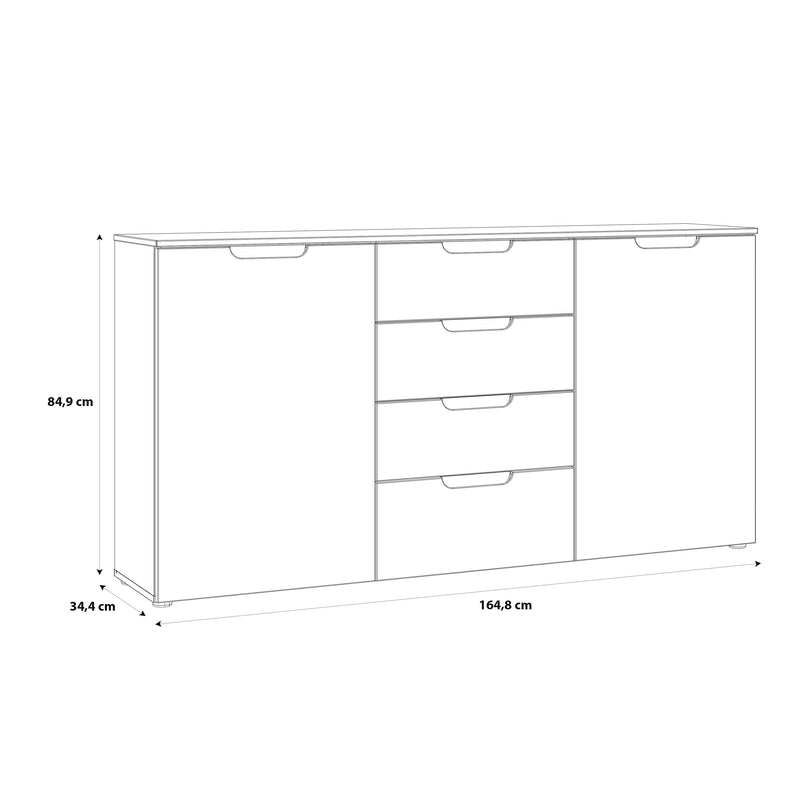 Sienna Wide Chest of 4 Drawers and 2 Doors in White/White High Gloss – image 11