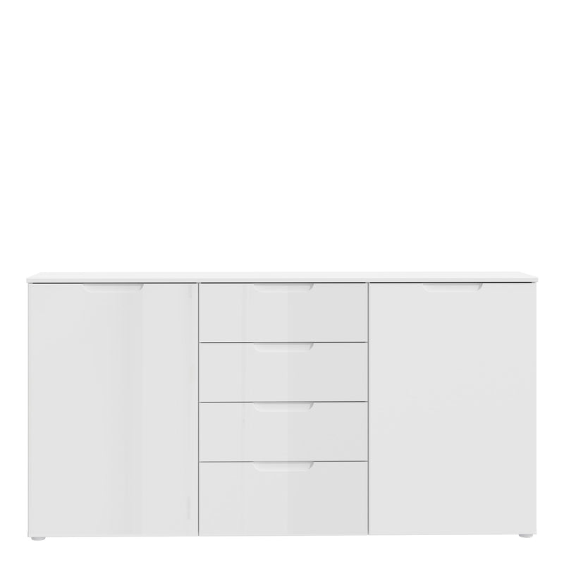 Sienna Wide Chest of 4 Drawers and 2 Doors in White/White High Gloss – image 2