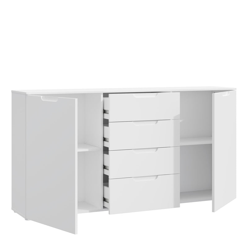 Sienna Wide Chest of 4 Drawers and 2 Doors in White/White High Gloss – image 3