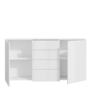 Sienna Wide Chest of 4 Drawers and 2 Doors in White/White High Gloss – image 4