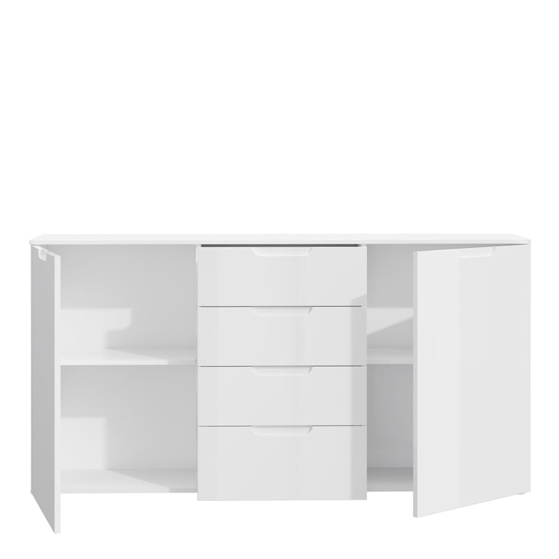 Sienna Wide Chest of 4 Drawers and 2 Doors in White/White High Gloss – image 4