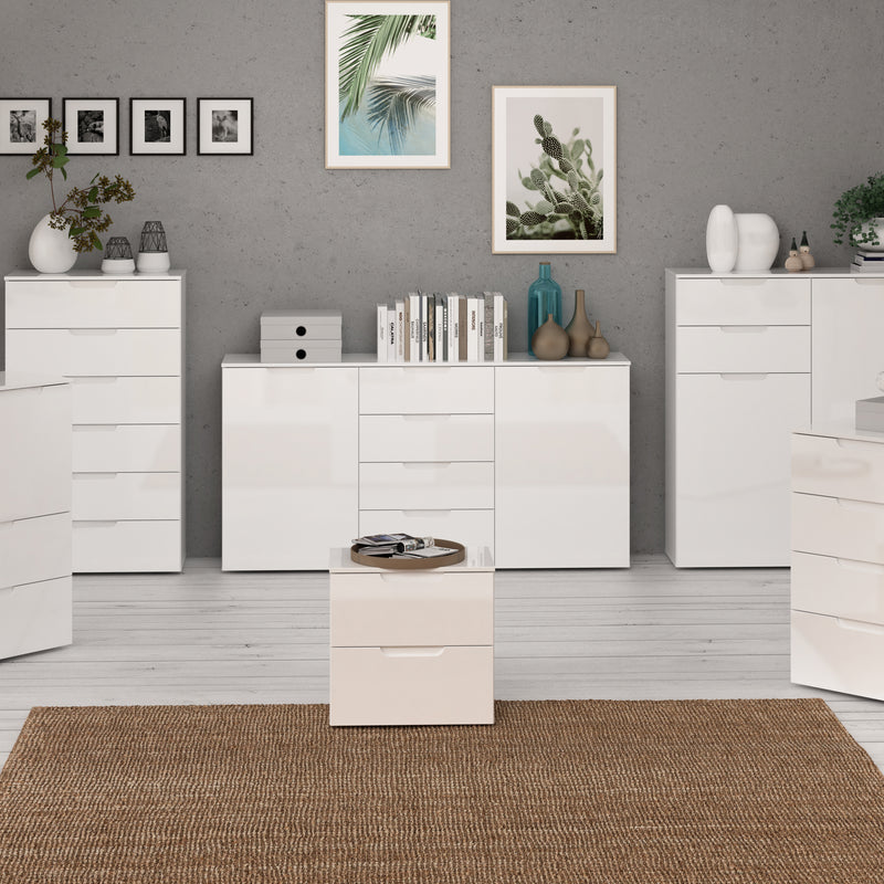 Sienna Wide Chest of 4 Drawers and 2 Doors in White/White High Gloss – image 6