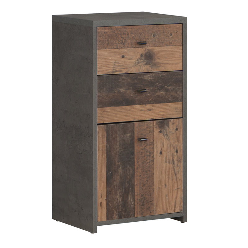 Best Chest Storage Cabinet 2 Drawers 1 Door in Artisan – Grey & Rustic – image 1