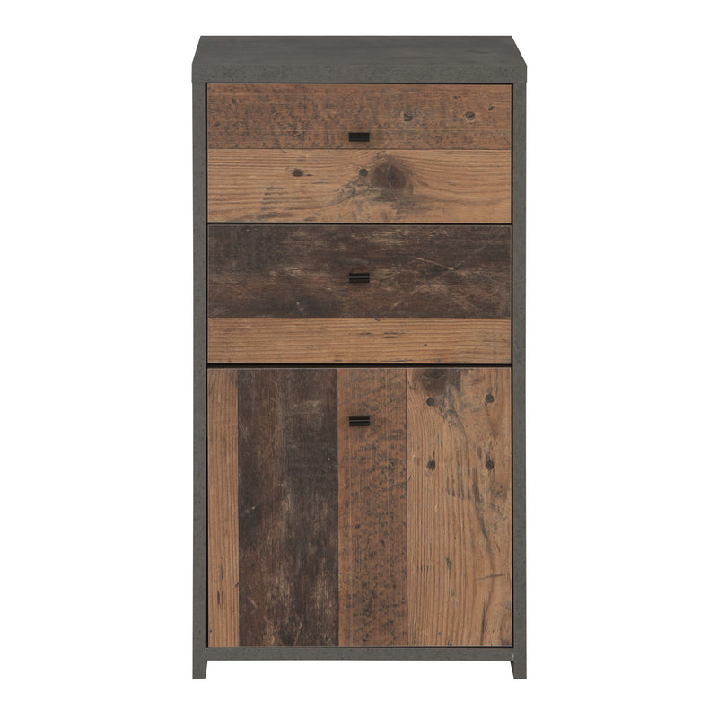Best Chest Storage Cabinet 2 Drawers 1 Door in Artisan – Grey & Rustic – image 2