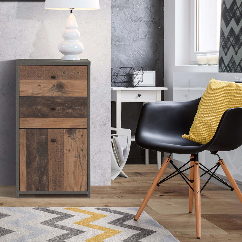 Best Chest Storage Cabinet 2 Drawers 1 Door in Artisan – Grey & Rustic – image 5