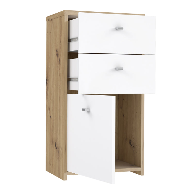 Best Chest Storage Cabinet 2 Drawers 1 Door in Artisan – Oak & White – image 5