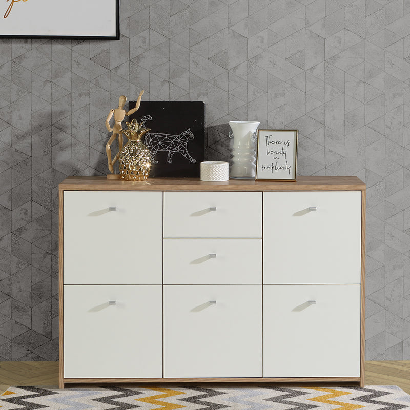 Best Chest Storage Cabinet with 2 Drawers and 5 Doors in Artisan – Oak & White – image 7