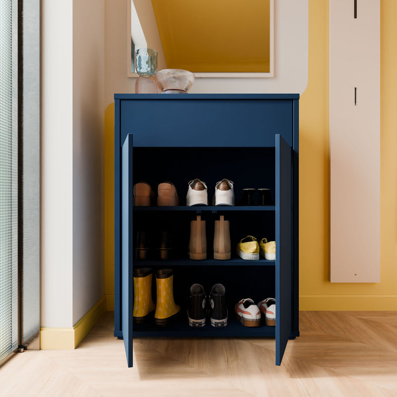 Alice Springs Compact Shoe Cabinet with 2 Doors Push-to-Open & 1 Drawer Push-to-Open in Night Blue – image 7