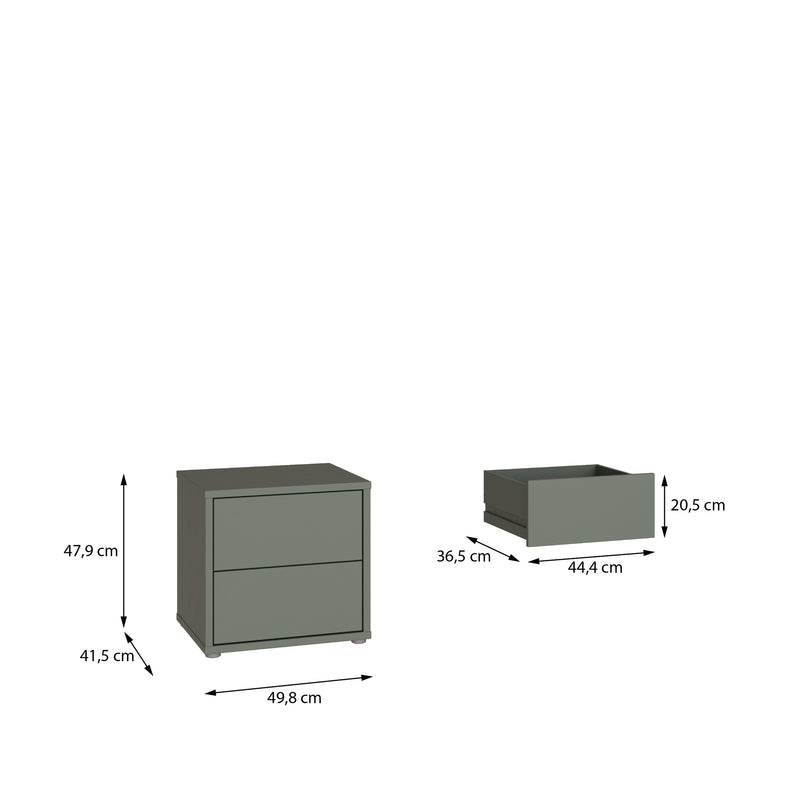 Alice Springs Low Bedside Cabinet with 2 Drawers Push-to-Open in Sage Green – image 7