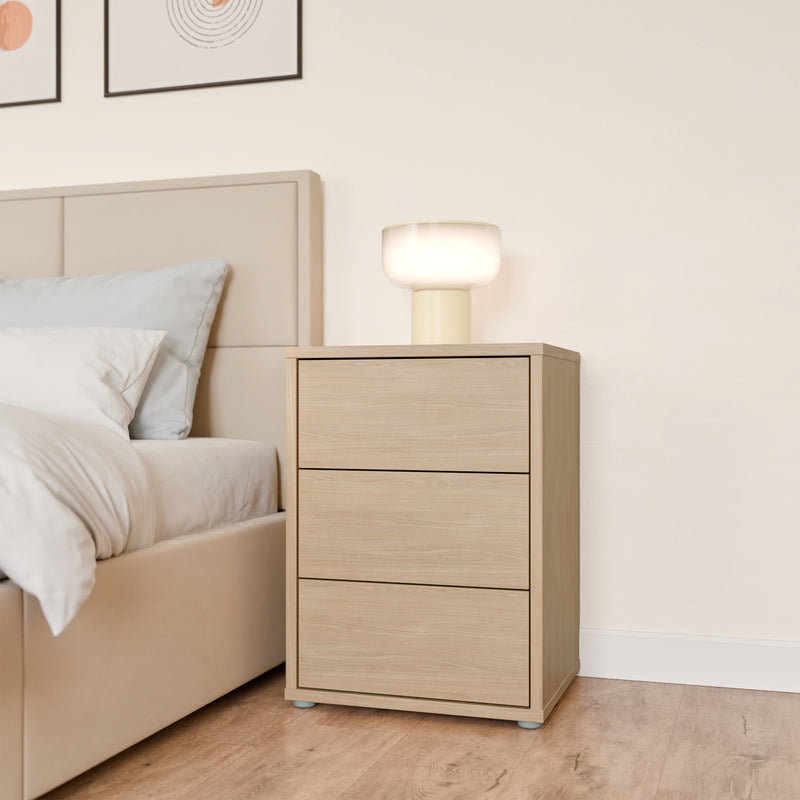 Alice Springs Bedside Cabinet with 3 Drawers Push-to-Open in Elegancia Oak – image 6