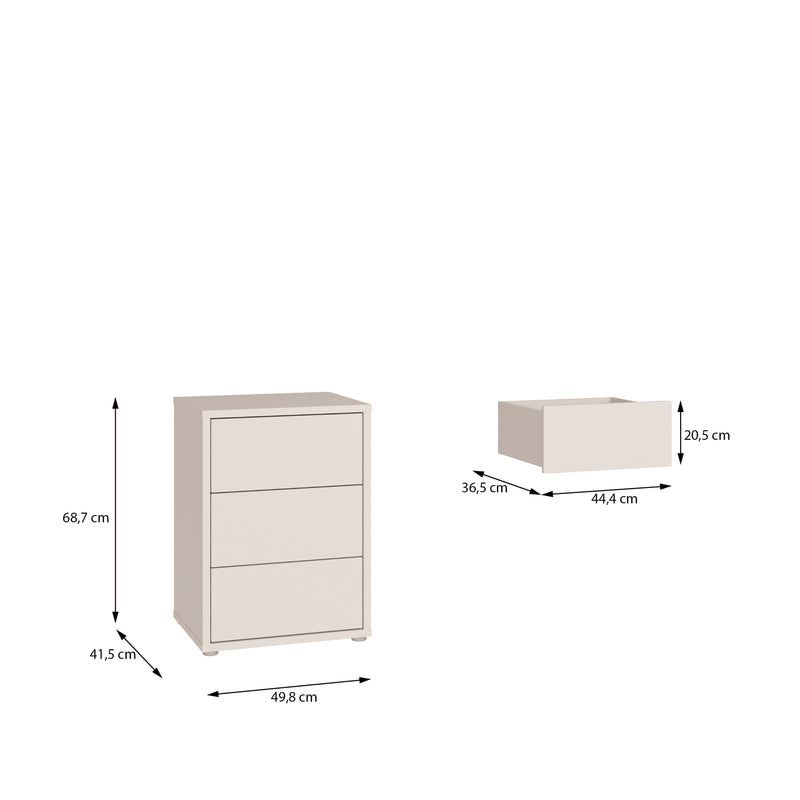 Alice Springs Bedside Cabinet with 3 Drawers Push-to-Open in Sand – image 7