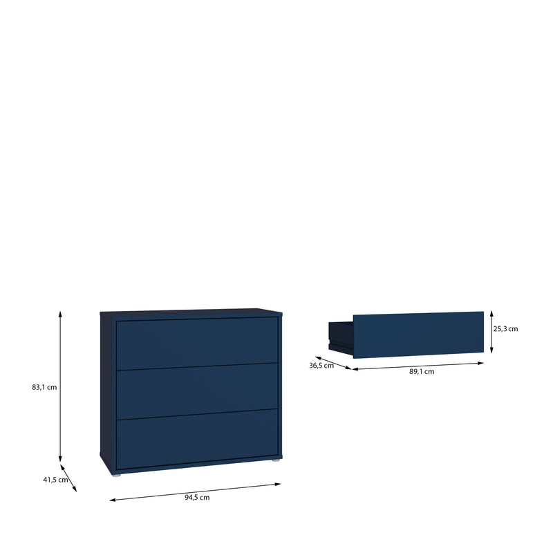 Alice Springs 3 Drawer Chest with Push-to-Open Drawers in Night Blue and White – image 7