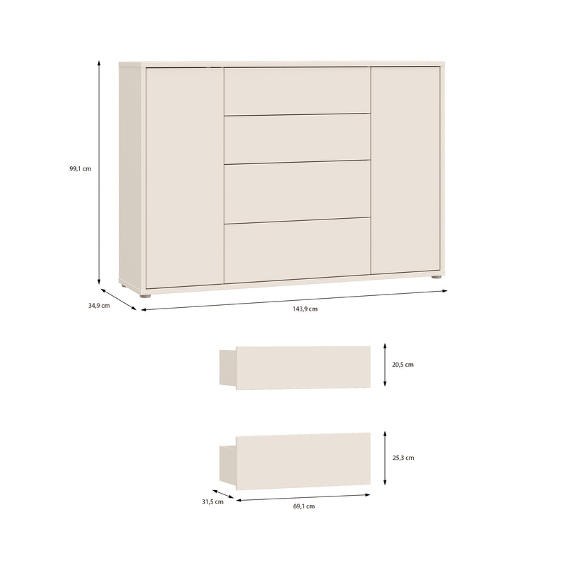 Alice Springs Wide Sideboard with 4 Drawers & 2 Doors with Push-to-Open in Sand – image 9