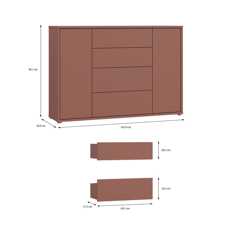 Alice Springs Wide Sideboard with 4 Drawers & 2 Doors with Push-to-Open in Terracotta – image 9