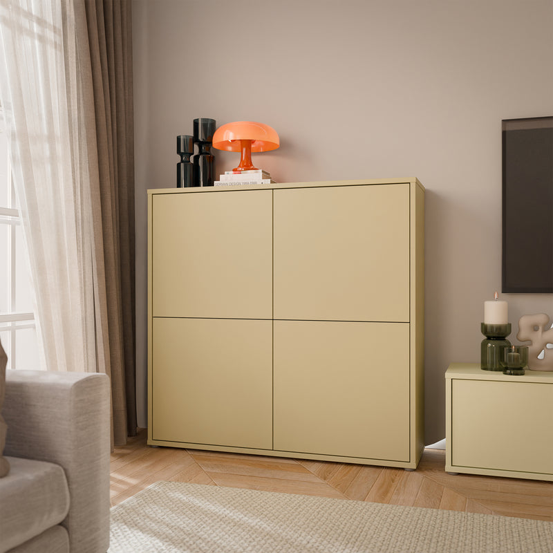 Alice Springs 4 Door Large Storage Cabinet with Push-to-Open Doors in Butter Yellow – image 6