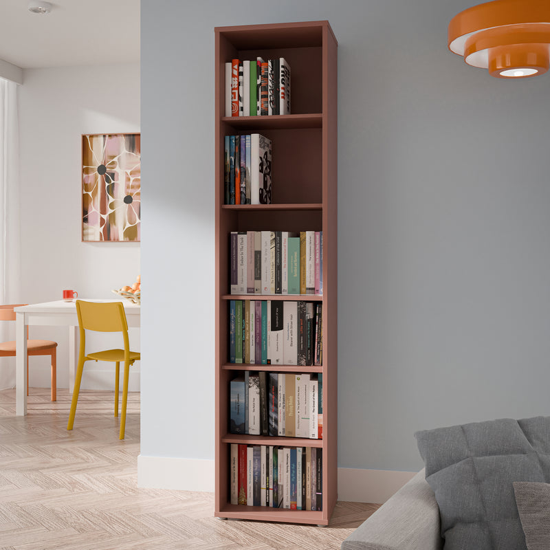 Alice Springs Tall Narrow Bookcase with 5 Shelves in Terracotta – image 4