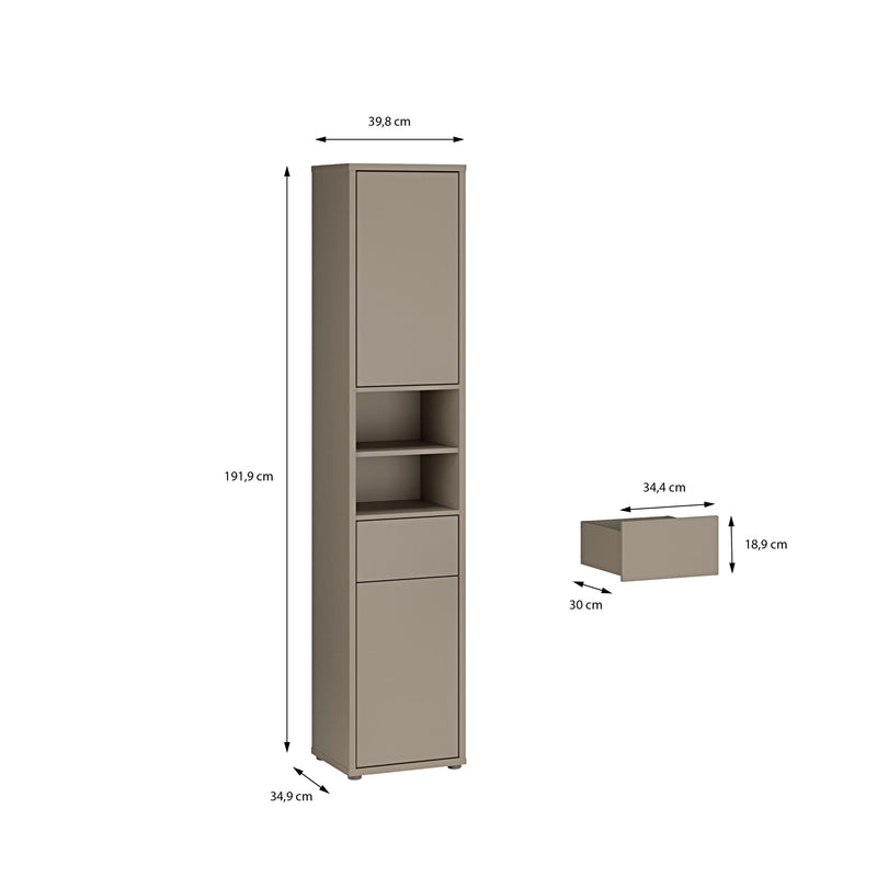 Alice Springs Tall Narrow Bathroom Storage Cabinet with 2 Doors Push-to-Open & 1 Drawer Push-to-Open in Taupe – image 9