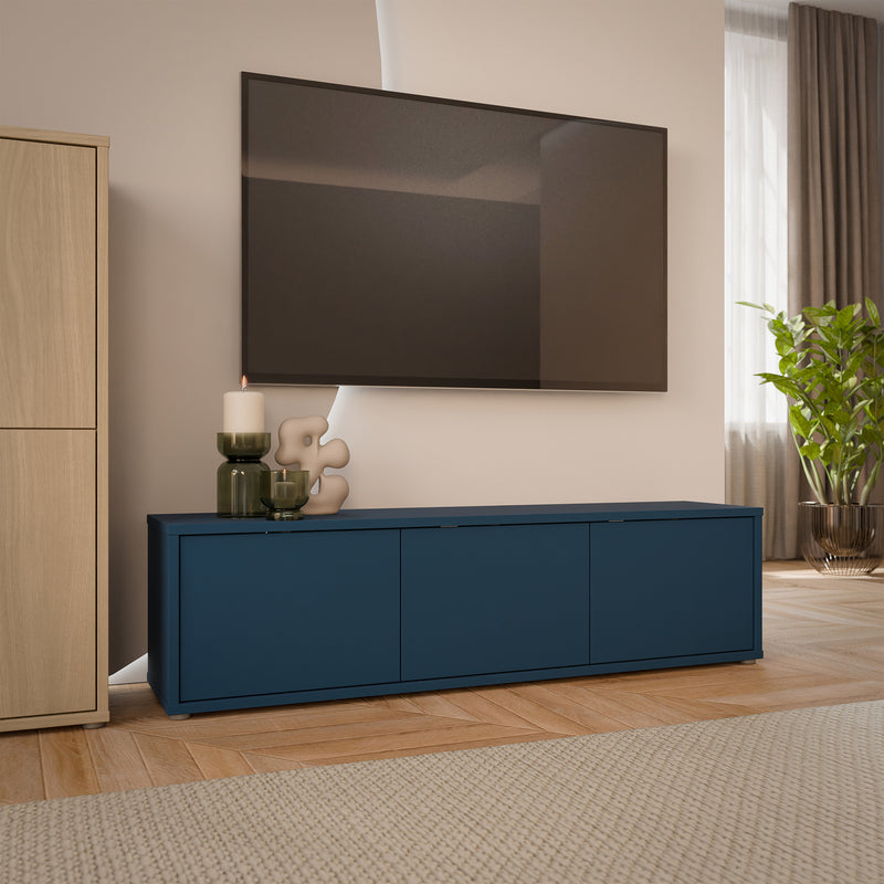 Alice Springs Wide TV Cabinet with 3 Doors Push-to-Open in Night Blue – image 6